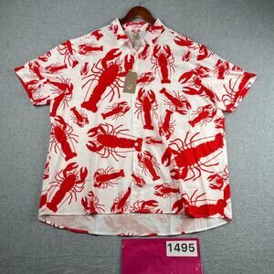 Hardaddy Lobster Print 3XL Shirt White Button Up Short Sleeve Mens New NWT